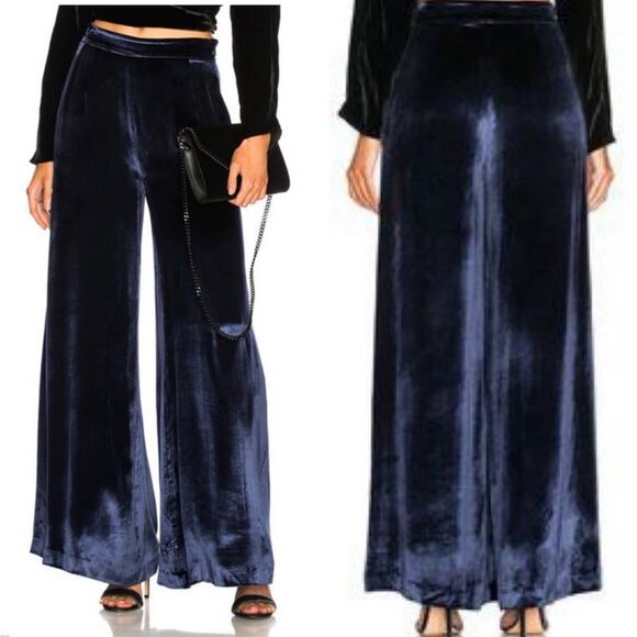 Fleur du Mal Navy Blue Wide Leg Velvet Trousers Pants Size 2 - Picture 1 of 10